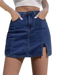lot 9899 image: luvamia High Waisted Jean Skorts for Women Denim Mini Skirt Side Slit with High Wasited Jean Shorts Stretchy Womens Denim Skirts Darkness Blue Size Medium Size M