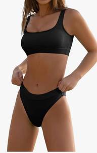 lot 9919 image: High Waisted Bikini for Women Tummy Control Bottoms Push Up Crop Top Swimsuit 2 Piece High Cut Teens Girls Bathing Suits, L