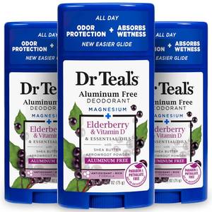 lot 9928 image: Dr Teals Aluminum Free Deodorant, Elderberry & Vitamin D with Essential Oils, 2.65 oz (Pack of 3)