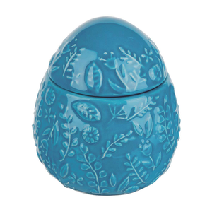 lot 9945 image: Decorative Ceramic Embossed Egg Shaped Candle, Blue