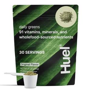 lot 9965 image: Huel Daily Greens  Superfood Greens Powder  91 Vitamins, Minerals, and Wholefood-Sourced Ingredients  Adaptogens, Antioxidants, Gut-Friendly Probiotics  30 Servings