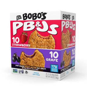lot 9982 image: Bobos Peanut Butter and Jelly Oat Snack Variety Pack, 10 Grape Flavored, 10 Strawberry Flavored, Healthy Everyday Snack