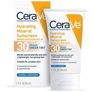 lot 10016 image: CeraVe Hydrating Mineral Tinted Face Sunscreen Lotion - SPF 30 - Medium - 1.7 fl oz
