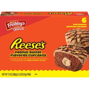 lot 10056 image: Mrs. Freshleys Deluxe Reeses Peanut Butter Flavored Cupcakes - 6ct