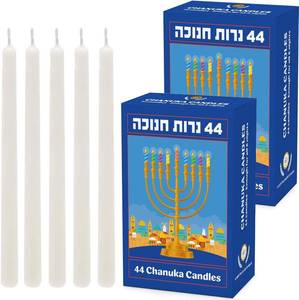 lot 10063 image: The Dreidel Company White Hanukkah Candles Menorah Candles Chanukah Candles 44 for All 8 Nights of Chanukah - (2-Pack)