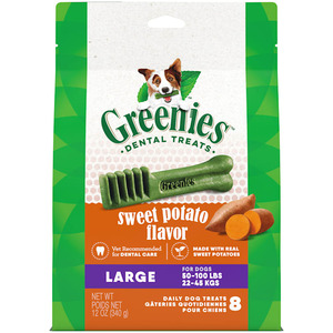 lot 10131 image: Greenies Large Natural Dog Dental Treats Sweet Potato Flavor 12 Oz Pack (8 Treats)