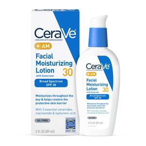 lot 10196 image: CeraVe AM Facial Moisturizing Lotion with SPF 30, Oil-Free Face Moisturizer with SPF, Formulated with Hyaluronic Acid, Niacinamide & Ceramides, Non-Comedogenic, Broad Spectrum Sunscreen, 3 Ounce