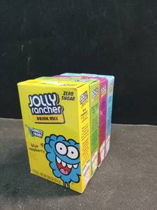 lot 10203 image: jolly rancher LOW CALORIE DRINK MIX Variety Pack Blue Raspberry, green apple, Watermelon, cherry 6 sticks per container 0.65Oz (STOCK PHOTO NOT EXACT)
