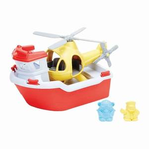 lot 10242 image: Green Toys Rescue Boat with Helicopter Red, 1 EA