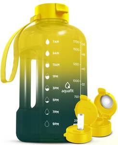 lot 6072 image: AQUAFIT 64 oz Water Bottle with Time Marker - Straw & Chug Lid - BPA Free Half Gallon, Big, Gym Water Bottle with Handle, Gallon Jug (Forest Fade, 64 Ounces)