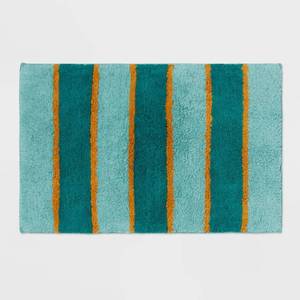 lot 6074 image: A18x28 Color Block Striped Bath Rug Dark Teal Green - Threshold��