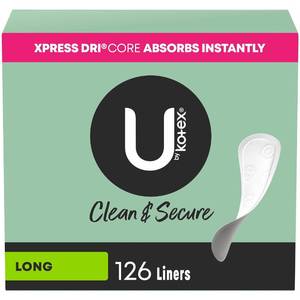 lot 6079 image: U by Kotex Panty Liners, Clean & Secure, Light Absorbency, Long Length, 126 Count (Packaging May Vary)
