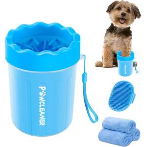 lot 6080 image: Comotech Dog Paw Cleaner, Portable Dog Paw Washer with 3 Absorbent Towels, Pet Cleaning Silicone Brush for Small Breed Dogs(Blue)