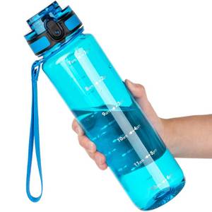 lot 12263 image: OLDLEY 32 oz Water Bottle, Motivational Water Bottle with Time Marker, Sports Water Bottle With Strap, Leakproof & BPA Free Large Water Bottles for School,Gym,Outdoor, Tritan, Transparent-Blue