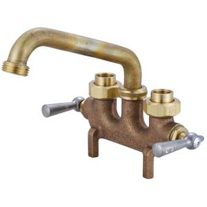 lot 12265 image: Central Brass Two Handle Laundry Faucet Heavy Duty Rough Brass 6 Reach Tube Swivel Spout, 0465