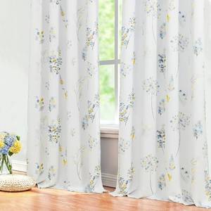 lot 12266 image: Yellow Blue Grey Printed Floral Room Darkening Curtains 84 Inches Long for Living Room Summer Spring Heat Blocking Grommet Watercolor Patterned 80 Blackout Curtain Print Design 84 Length 2 Panel Set