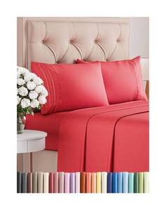 lot 12268 image: Full Size 4 Piece Sheet Set - Comfy Breathable & Cooling Bed Sheets Set - Hotel Luxury Bedding for Women, Men, Kids, Teens, Boys and Girls - Deep Pockets, Ultra-Soft & Wrinkle Free - Oeko-Tex - Red