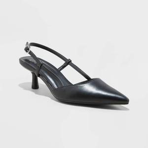 lot 12270 image: Womens Annette Slingback Heels - A New Day�� Black 9 Adjustable Buckle Strap, Cone Heel, Foam Insole, Non-Marking Outsole