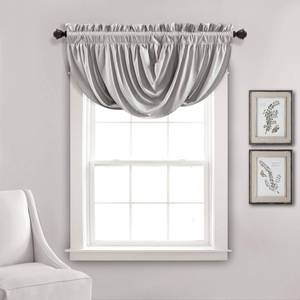 lot 12275 image: Lush Decor Lucia Elegant Waterfall Valance for Living Room Kitchen, and Bedroom, Soft Polyester Window Curtain, Single -Light Gray (42W x 18L)