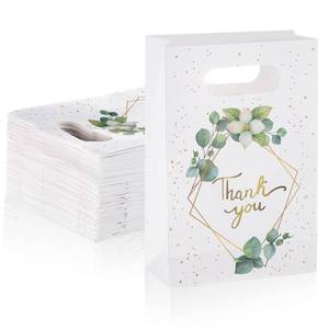lot 15526 image: 60 Pcs Greenery Eucalyptus Thank You Gift Bags With Handles - Paper Bags Bulk for Business, Party, Merchandise, Boutique, Wedding, Birthday