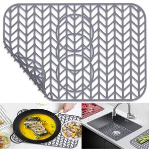 lot 16196 image: AWOKE Sink Protectors for Kitchen Sink - 19x 13 Sink Mat - Heat resistant Easy-clean Silicone Sink Mat - for Protection of Stainless Steel Sink - with 3 Reserved Holes (Grey)