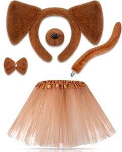 lot 16197 image: Zhanmai Puppy Dog Tutu Skirt Animal Costume Set Puppy Ears Headband Bow Tie Paw Gloves Tutu Skirt for Carnival Party(Novel Style,Brown)
