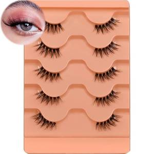 lot 16200 image: Half Lashes Wispy 34 False Eyelashes Natural Look Fluffy Clear Band False Cat Eye Lashes that Look Like Extensions Soft Handmade Reusable Half Eyelashes(5 Pairs Pack)
