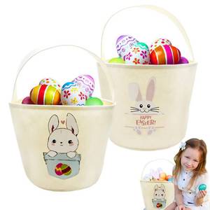 lot 16204 image: Easter Bunny Basket, 2pcs Easter Egg Hunting Bags for Kids Rabbit Print Felt Buckets, Playset Basket, Gifts Bags for Easter Decorations Party Supplies