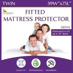 lot 16208 image: Twin Size Waterproof Mattress Protector - Fitted Sheet Style - Hypoallergenic Premium Quality Cover Protects Against Dust White