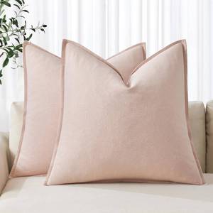 lot 16215 image: MIULEE Decorative Linen Pillow Covers 18x18 Inch Light Pink ��Boho Farmhouse�� ��Neutral Couch Throw Pillows for Bed Pack of 2 Accent Modern Pillowcase Sofa Livingroom Home Decor