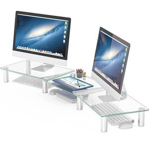 lot 1312 image: Hemudu Dual Monitor Stand -Adjustable Length and Angle Dual Monitor Riser, Desktop Organizer for PC, Computer, Laptop (Clear)