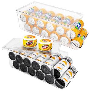 lot 1323 image: SCAVATA Standard & Skinny Can Organizer for Refrigerator, Stackable Soda Pop Holder Dispenser With Lid for Fridge Pantry Rack Freezer, Clear Plastic Storage Bins-Holds 12 Cans Each