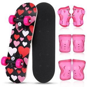 lot 1339 image: Honoson 7 Pcs Skateboard for Toddlers Beginners Knee Elbow Pads Wrist Guards Gear Set(Hearts,Age 2-5 Kids 17 x 5)