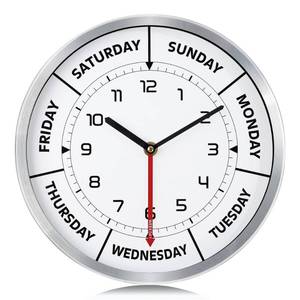 lot 1356 image: Lafocuse 12 Inch Metal Silent Silver Day of The Week Clock for Living Room Decor Bedroom Office, Unique Retirement Clock for Elderly, Day Clocks for Seniors, Retirement Gifts for MenWomen