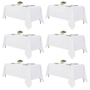 lot 1365 image: Fitable White Tablecloths for Rectangle Tables, 6 Pack - 70 x 120 Inches - Reusable and Washable Table Clothes for 6-8 Ft Tables, Polyester Fabric Table Covers for Wedding, Party, Banquet