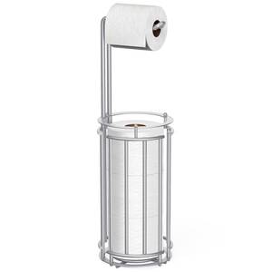 lot 1376 image: Meangood Toilet Paper Holder Stand and Tissue Paper Roll Dispenser for 4 Mega Rolls (Matte Silver)