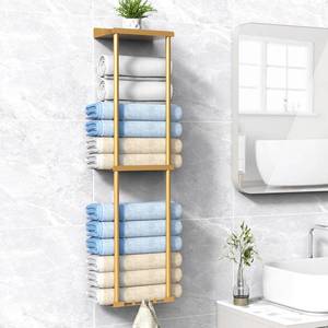 lot 1377 image: Liuoud Towel Rack for Bathroom, Wall Mounted Vertical Rolled Towel Storage Organizer Holder with Shelf, Holds Up 6 Large Bath Sheets, Gold