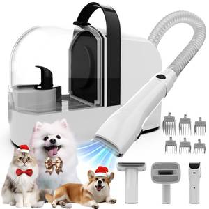 lot 1381 image: ubrobo Dog Grooming Vacuum, Dog Grooming Kit with Pet Clippers, 12,000Pa Pet Hair Grooming Vacuum for Dogs, Vacuum Brush for Shedding Grooming, Low Noise Home Cleaning Tool in 1, PG10 Black
