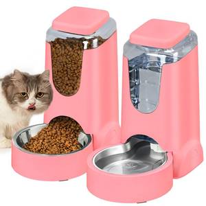 lot 1383 image: Automatic Cat Feeder and Water Dispenser with Stainless Steel Bowl Dog Gravity Food Feeder and Waterer for Small Medium Pets Puppy Kitten 1 Gallon x 2