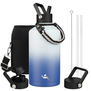 lot 1394 image: Konokyo Insulated Water Bottle with Straw,87 oz 3 Lids Water Jug with Carrying Bag,Paracord Handle,Double Wall Vacuum Stainless Steel Metal Flask,Sky