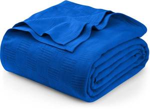 lot 1395 image: Utopia Bedding Royal Blue 100% Cotton Blanket King Size - 90x108 Inch 350GSM Lightweight, Soft and Breathable Thermal Blanket for All Seasons