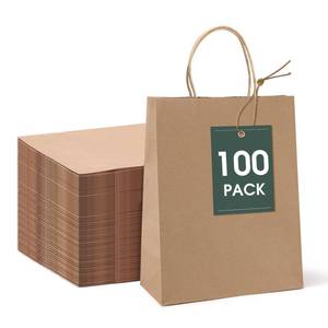 lot 1399 image: GSSUSA 100 Pack 8x4.25x10 Paper Bags with Handles Bulk, Brown Paper Gift Bags for Small Business, Sturdy Retail Shopping, Birthday Wedding Party Favor, Craft, Kraft