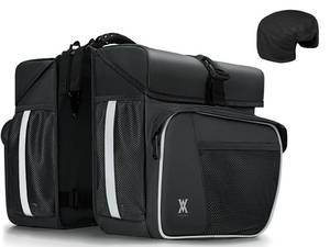 lot 1406 image: Waterproof Double Panniers Bag - 36L Saddle Bags for Rear Rack Bicycles with Safety Reflective Strips, Bicycle Commuting Pannier Fit Most Bicycle Rack with Rain Cover (With Rain Cover, Black, 36L)