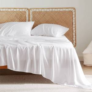 lot 1410 image: Bedsure Queen Sheet Set, Cooling Sheets for Queen Size Bed Set, Rayon Derived from Bamboo, Breathable & Soft, Deep Pocket Up to 16 Inches, Hotel Luxury Silky Bedding for Hot Sleepers, White