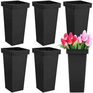lot 1415 image: Beeveer 6 Pcs Flower Buckets 13.4 Inch Plastic Floral Bucket for Cut Flowers Modern Square Vases for Centerpieces Display Decorative Plastic Vases for Table Home Wedding Decorations (Black)