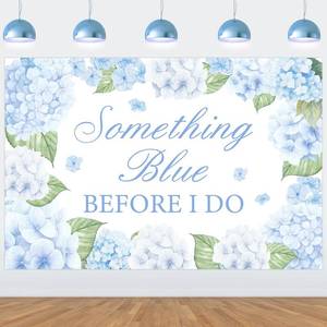 lot 2031 image: Fangleland Something Blue Before I Do Backdrop 5x3ft, Dusty Blue Hydrangea Bridal Shower Decoration Flower Photo Background for Wedding Engagement Bachelorette Party Supplies