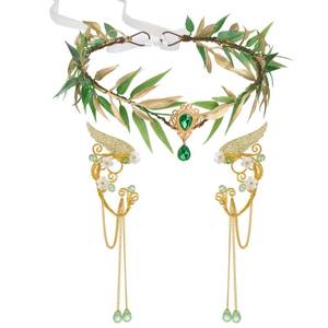 lot 2346 image: SWEETV Fairy Flower Crown Headpiece Elf Ears Elven Headband Wreath Leaf Elves Wings Ear Cuff Woodland Circlet Forest Tiara for Women Girls Renaissance Halloween Cosplay Photoshoot Party