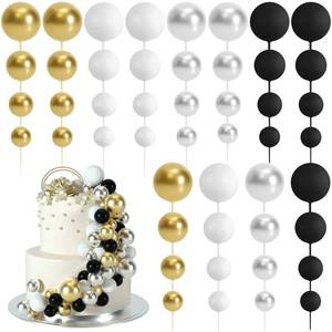 lot 2363 image: BOUBONI 48 Pcs Balls Cake Topper Decorations Balloon Cupcake Toppers Foam Cake Topper Balls Cake Balls Decorations for Birthday Party Wedding Anniversary Cake Decorating (Black, Silver, White, Gold)