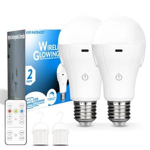 lot 2369 image: LUXKAZSAZZI WirelessGlow Rechargeable Light Bulbs with Remote, 3 Color Temperatures and Dimmable Battery Operated Light Bulbs, Touch Control  USB Rechargeable Battery Light Bulb, A19, 2 Pack