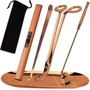 lot 2372 image: 5 in 1 Candle Accessory Set, Candle Wick Trimmer Cutter, Candle Snuffer & Candle Wick Dipper,USB Rechargeable Lighter, Storage Tray Plate for Candle Lover Mom Gift, Candle Care Kit (Rose Golden)
